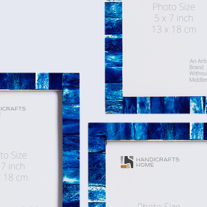 Photo Frames Bone Inlay Set of 3 Blue 5x7 Inch