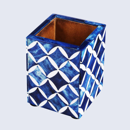 3x4 Pen & Pencil Holder Mosaic Star Pattern  - in Blue, Grey