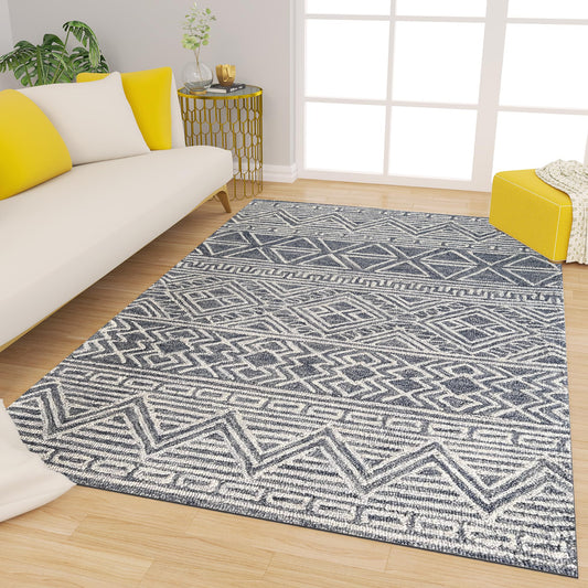 Premium Hand-Tufted Rug Made of 100% Wool  - Still River Blue - 3x5 Feet