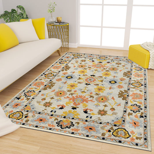 Premium Hand-Tufted Rug Made of 100% Wool  - Flora Meadow - 6x9 Feet