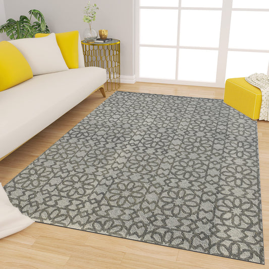 Premium Hand-Tufted Rug Made of 100% Wool  - Shiraz Grid - 5x8 Feet