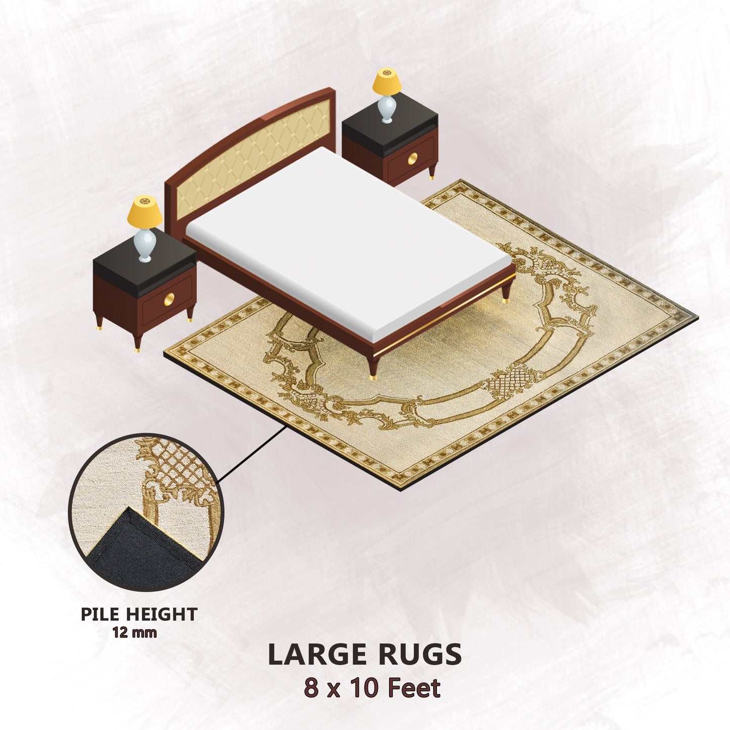 Premium Hand-Tufted Rug Made of 100% Wool  - Augustan Gold - 8x10 Feet