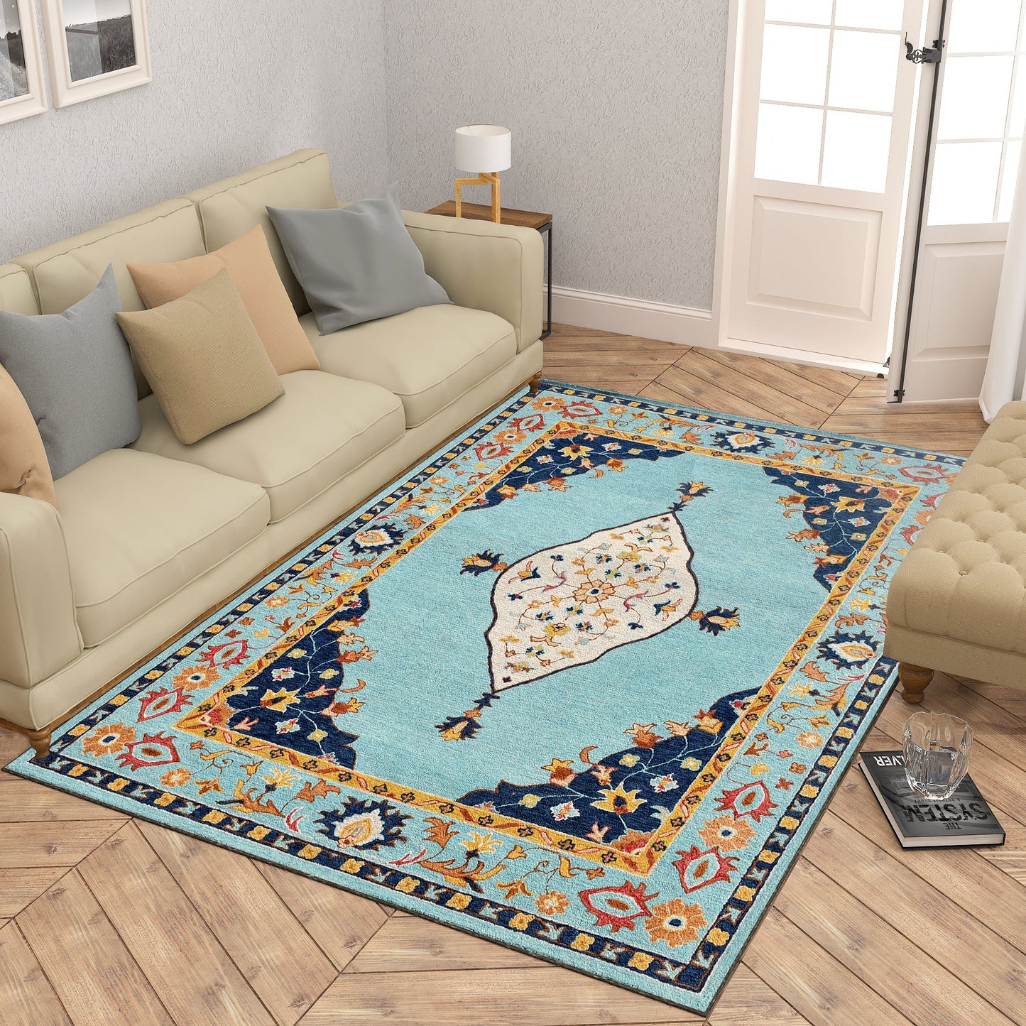 Premium Hand-Tufted Rug Made of 100% Wool  - Aydin Sky - 4x6 Feet