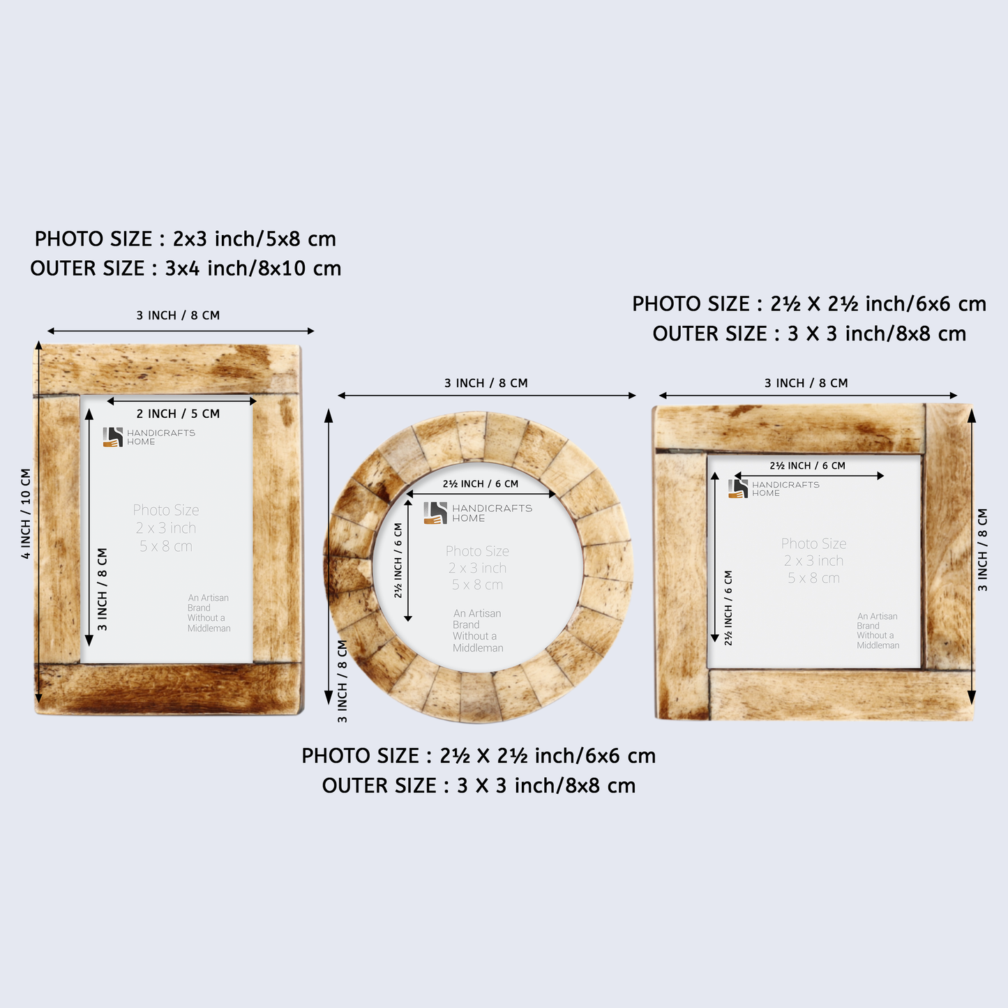 Baby Photo Frames Set of 3 Pieces Brown (3x4, 3x3, 3x3 Inches)