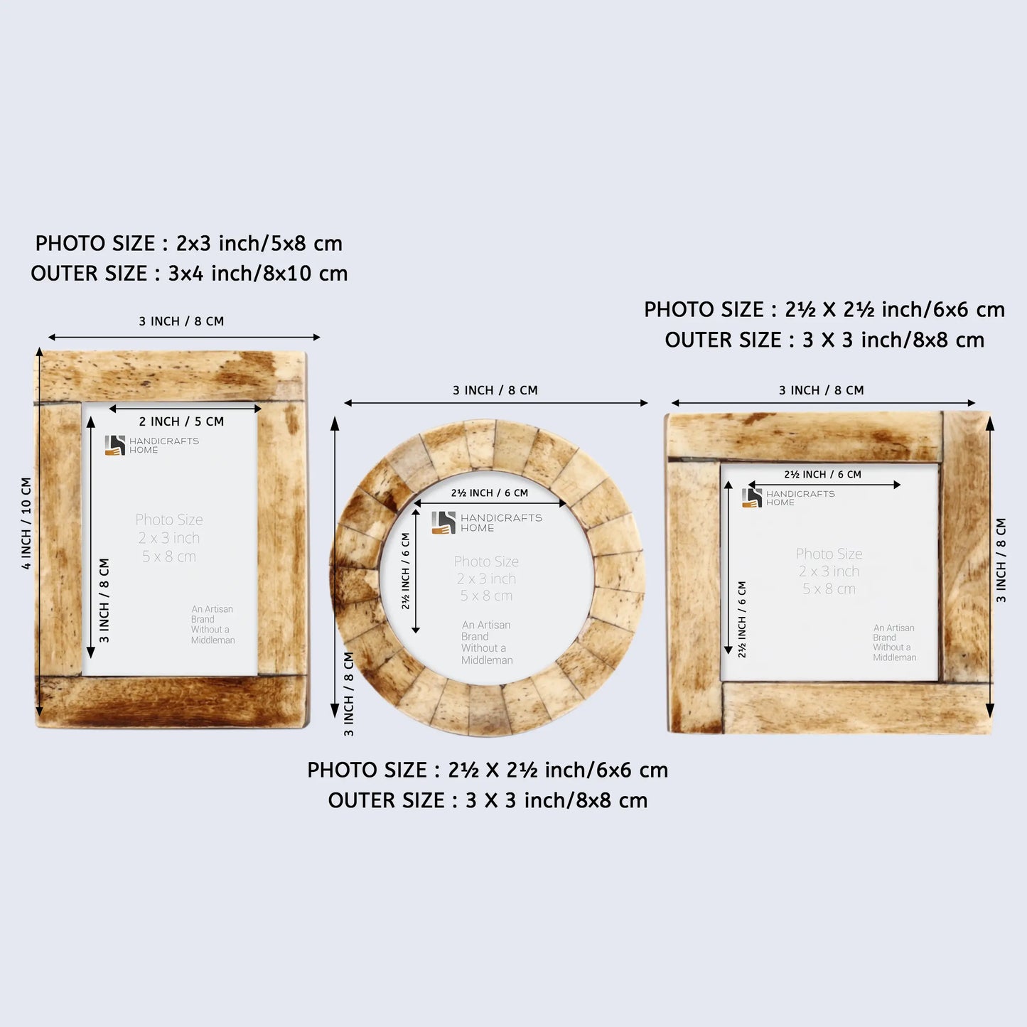 Baby Picture Frames Set of 3 Pieces Brown 3x4, 3x3, 3x3