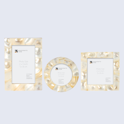 Baby Photo Frames Mother of Pearl Set of 3 Pieces White  (3x4, 3x3, 3x3 Inches)