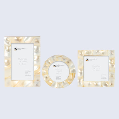 Baby Picture Frames Mother of Pearl Set of 3 Pieces White  3x4, 3x3, 3x3