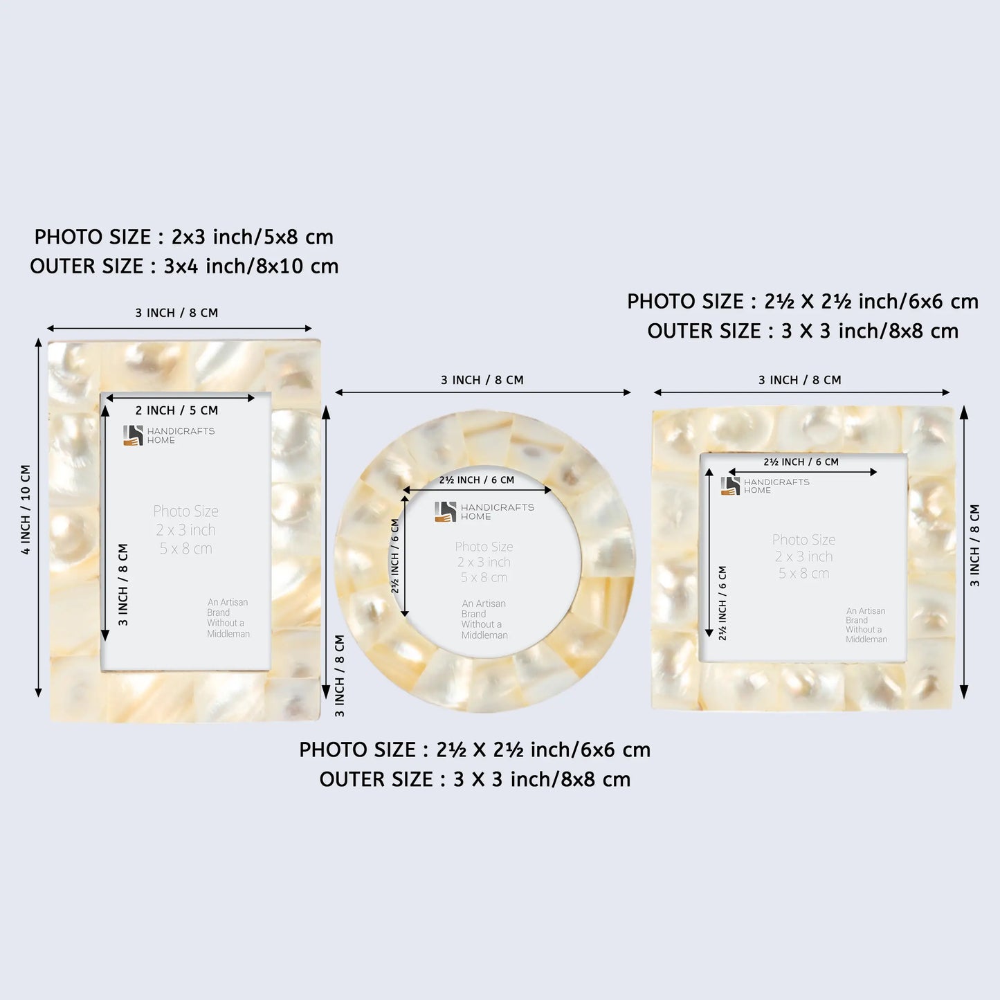 Baby Picture Frames Mother of Pearl Set of 3 Pieces White  3x4, 3x3, 3x3