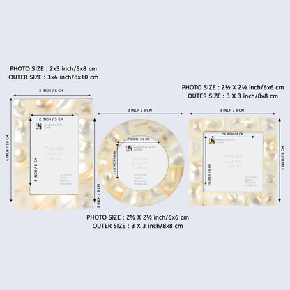 Baby Picture Frames Mother of Pearl Set of 3 Pieces White  3x4, 3x3, 3x3