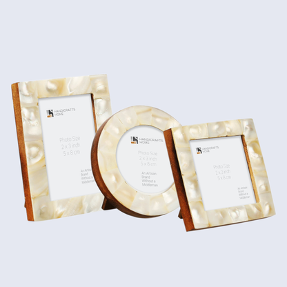 Baby Photo Frames Mother of Pearl Set of 3 Pieces White  (3x4, 3x3, 3x3 Inches)