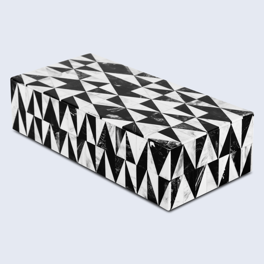 Decorative Box Medley Harlequin Pattern Inspired Black & White 10X4.5X2.5 Inch