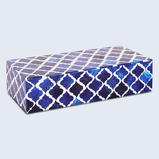 Decorative Box Moroccan Blue & White 10x4.5x2.5 Inch