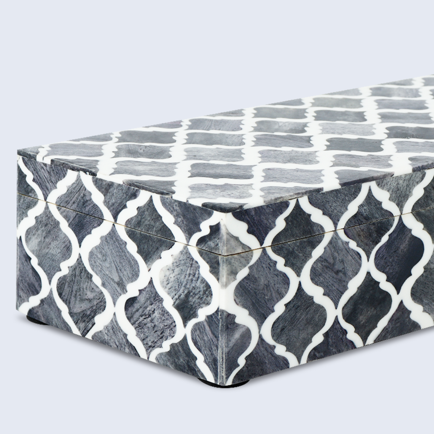 Decorative Box Moroccan Grey & White 10x4.5x2.5 Inch