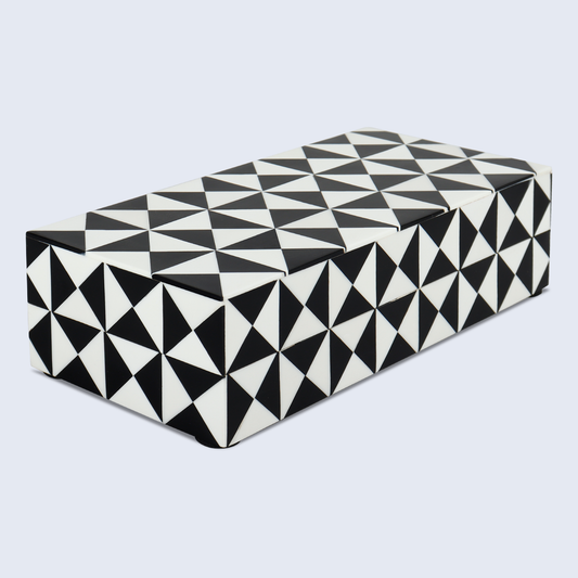 Decorative Box Triangle Art Collection Black & White 10X4.5X2.5 inch