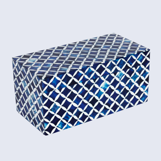Star Artwork Collection, Storage Organizer Decorative Box - Star Blue White 10x5x5 inch