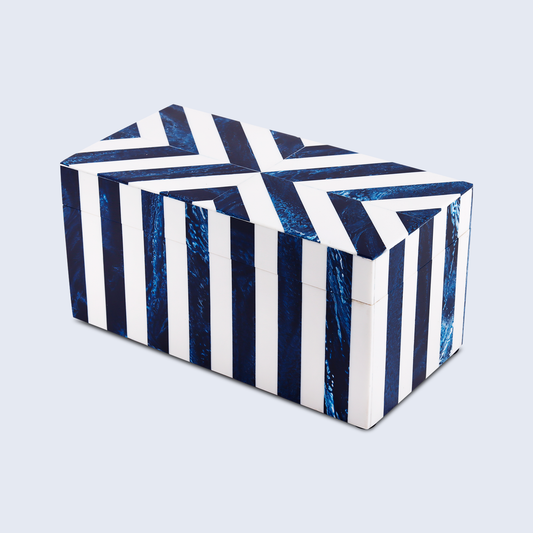 Decorative Box Chevron Blue & White 10x5x5 Inch