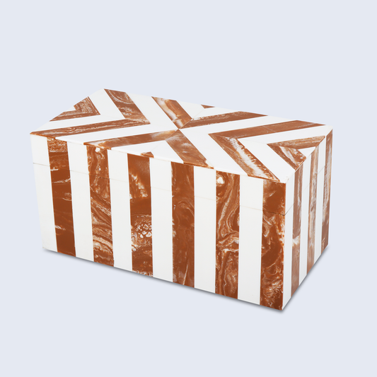 Decorative Box Chevron Brown & White 10x5x5 Inch