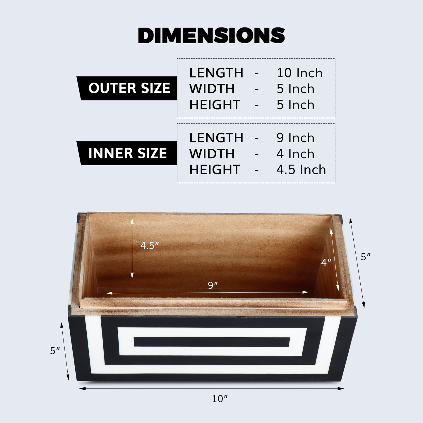 Decorative Box Concentrics Black and White 10x5x5 Inch