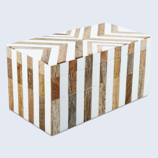 Decorative Box Marquet Chevron Brown & White 10X5X5 Inch