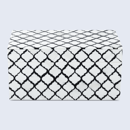 Decorative Box Moroccan Black & White 10x5x5 Inch