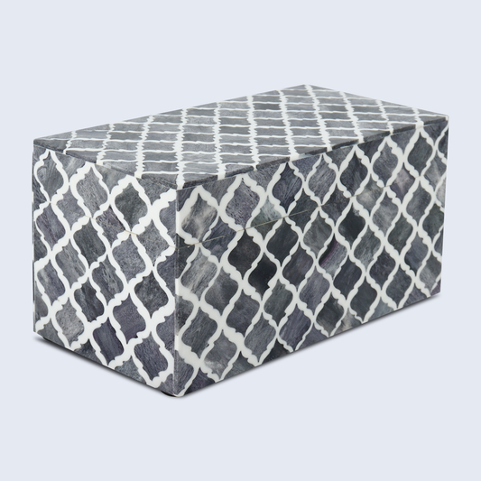 Decorative Box Moroccan Grey & White 10x5x5 Inch