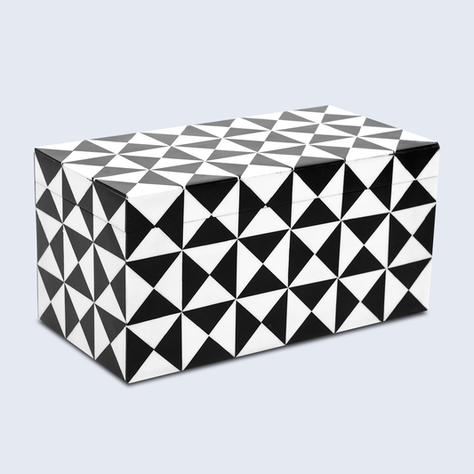 Decorative Box Triangle Art Black & White 10x5x5 Inch