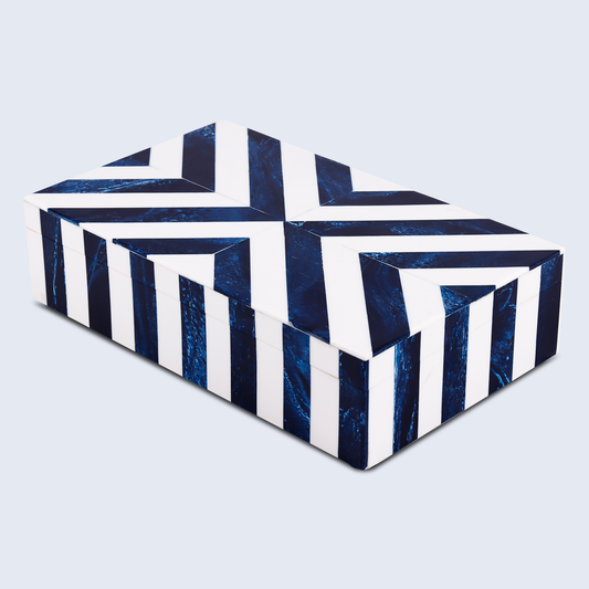 Decorative Box Chevron Blue & White 10x6x2.5 Inch
