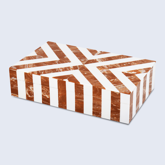 Decorative Box Chevron Brown & White 10x6x2.5 Inch