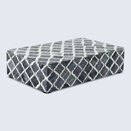 Decorative Box Moroccan Grey & White 10x6x2.5 Inch
