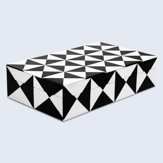 Decorative Box Triangle Art Black & White 10x6x2.5 Inch