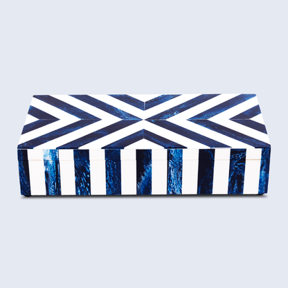 Decorative Box Chevron Pattern Blue & White 10X4.5X2.5 inch