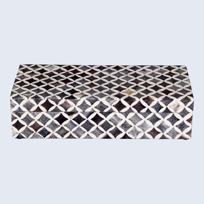 Decorative Box Quatrefoil Slate & White 10X4X2.5 Inch