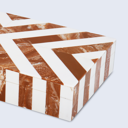Decorative Box Chevron Brown & White 12x6x2 Inch