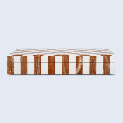 Decorative Box Chevron Brown & White 12x6x2 Inch