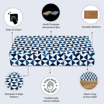 Decorative Box Marquet Indigo Pattern Blue & White Available in 8 Sizes