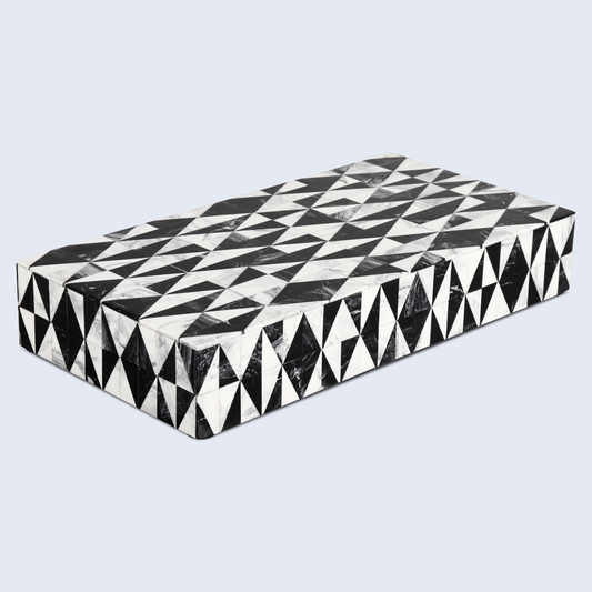 Decorative Box Medley Harlequin Black & White 12x6x2 Inch
