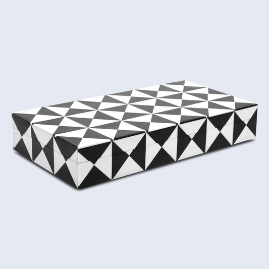 Decorative Box Triangle Art Black & White 12x6x2 Inch