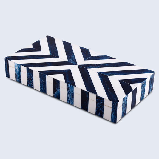 Decorative Box Chevron Blue & White 12x6x2 Inch
