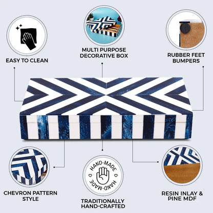 Decorative Box Chevron Blue & White Available in 6 Sizes