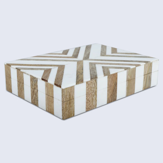 Decorative Box Marquet Chevron Pattern Brown & White Available in 8 Sizes