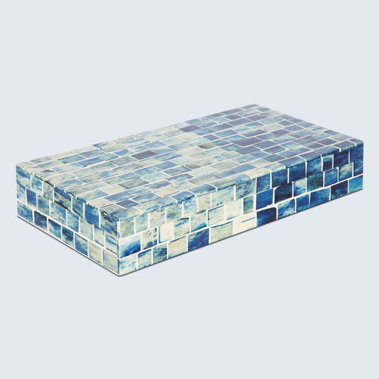 Decorative Box Indigo Mosaic Gold Pattern 12x6x2