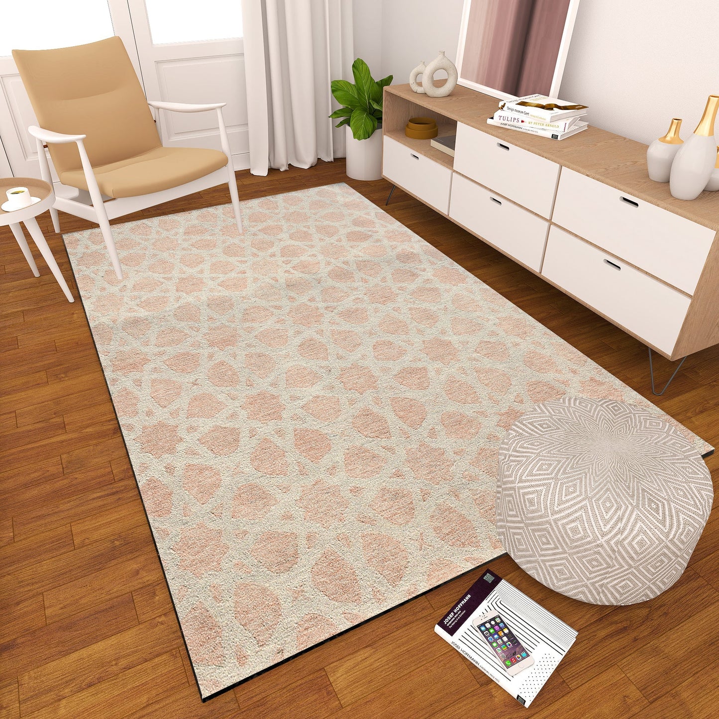 Premium Hand-Tufted Rug Made of 100% Wool  - Blush Zellig - 4x6 Feet