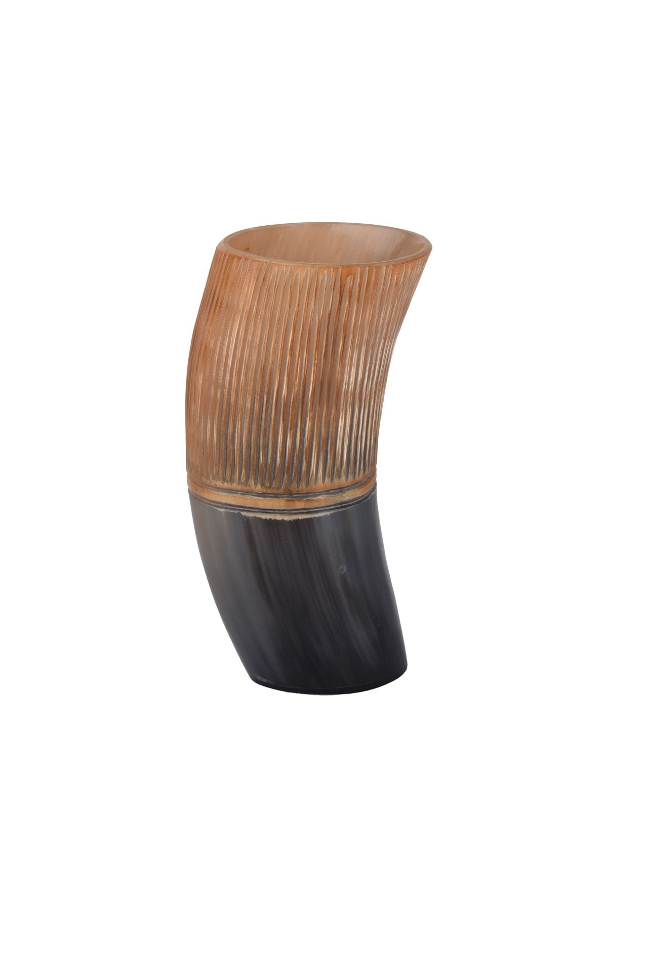 Striped Viking Drinking Horn Mug - 6" Ox Horn Beaker for Mead & Ale