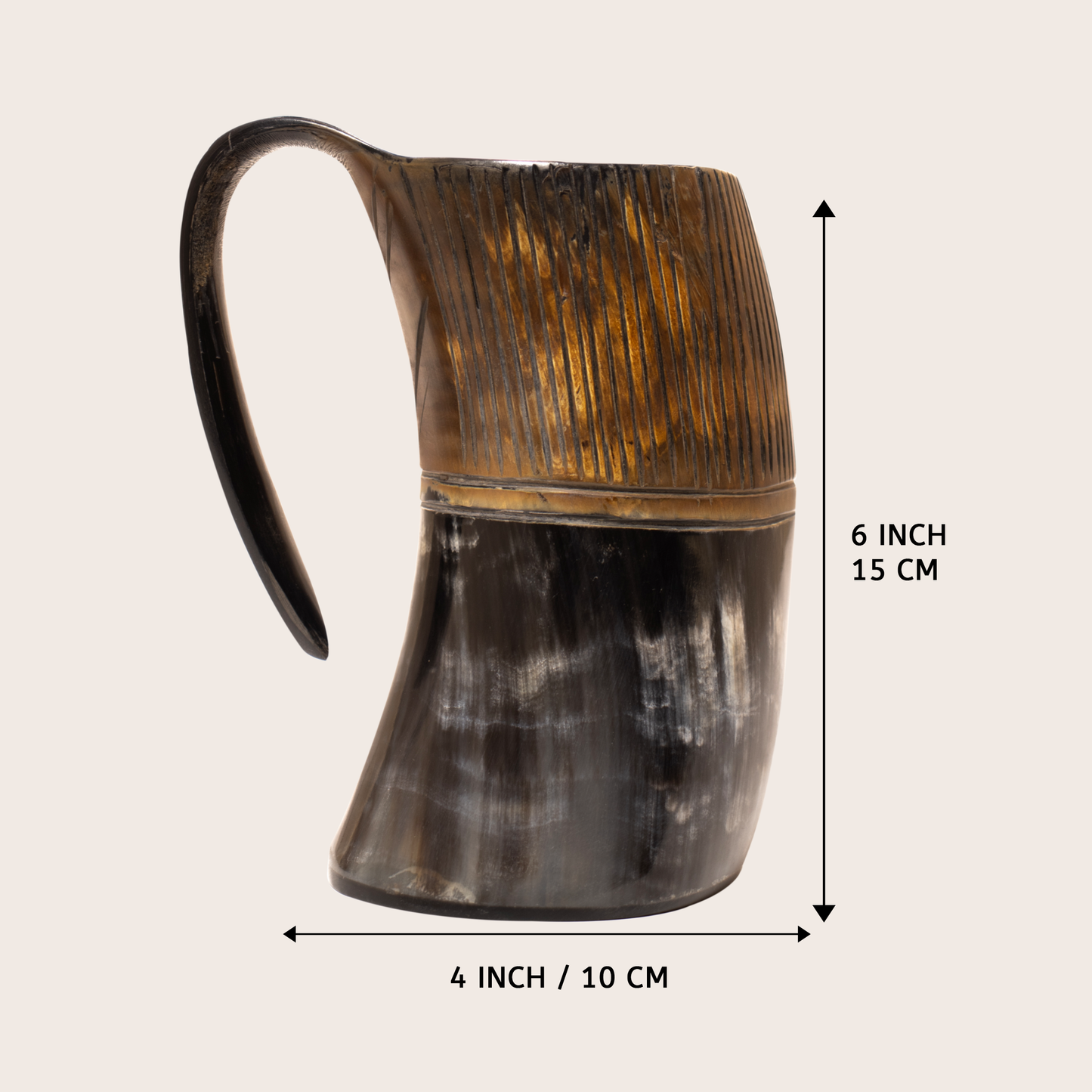 Striped Horn Viking Drinking Mugs Cups Ox Horn Beaker, 6 inches