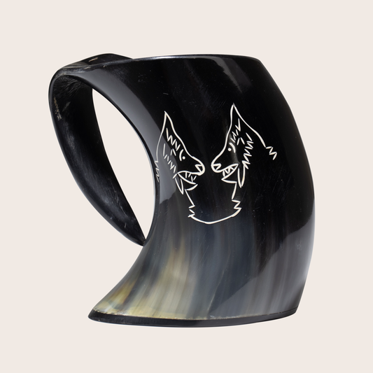 Twin Wolf Horn Viking Drinking Mugs Cups Ox Horn Beaker, 6 inches