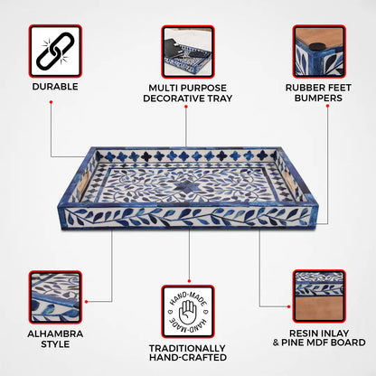 Decorative Tray Alhambra Azul Blue & White - 11x17, 12x12