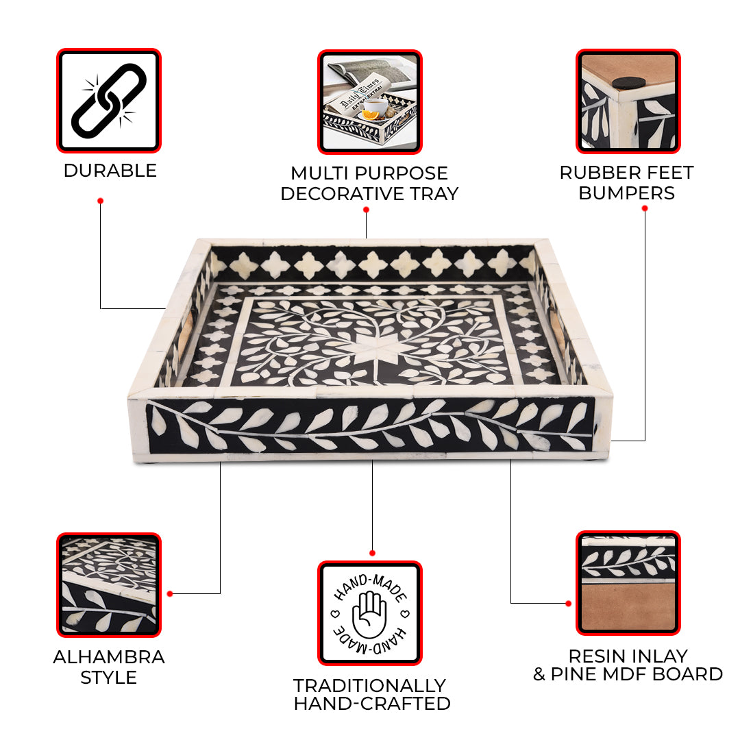 Decorative Tray Moroccan Black & White 12x12 inch