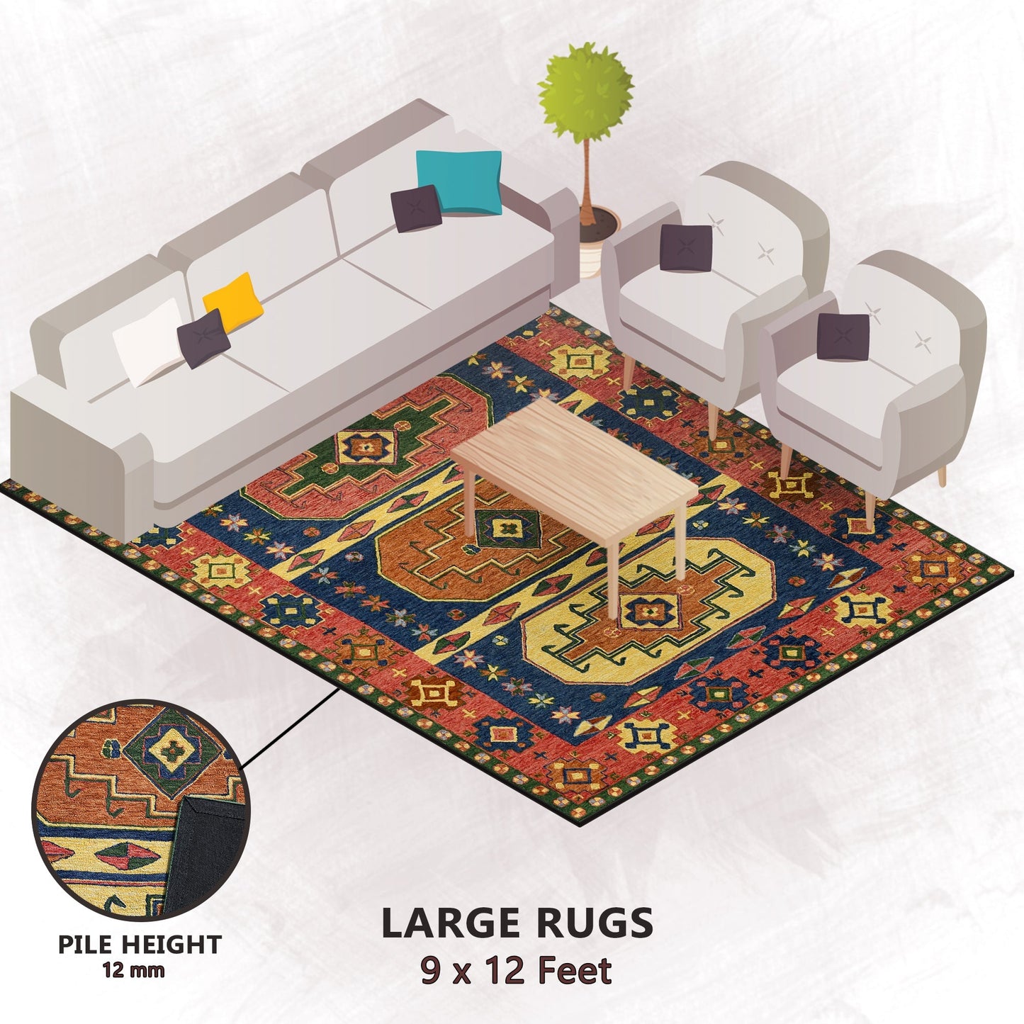 Premium Hand-Tufted Rug Made of 100% Wool  - Inca Myth - 9x12 Feet