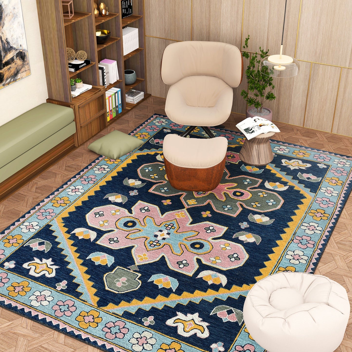 Premium Hand-Tufted Rug Made of 100% Wool  - Lotus Bloom - 9x12 Feet