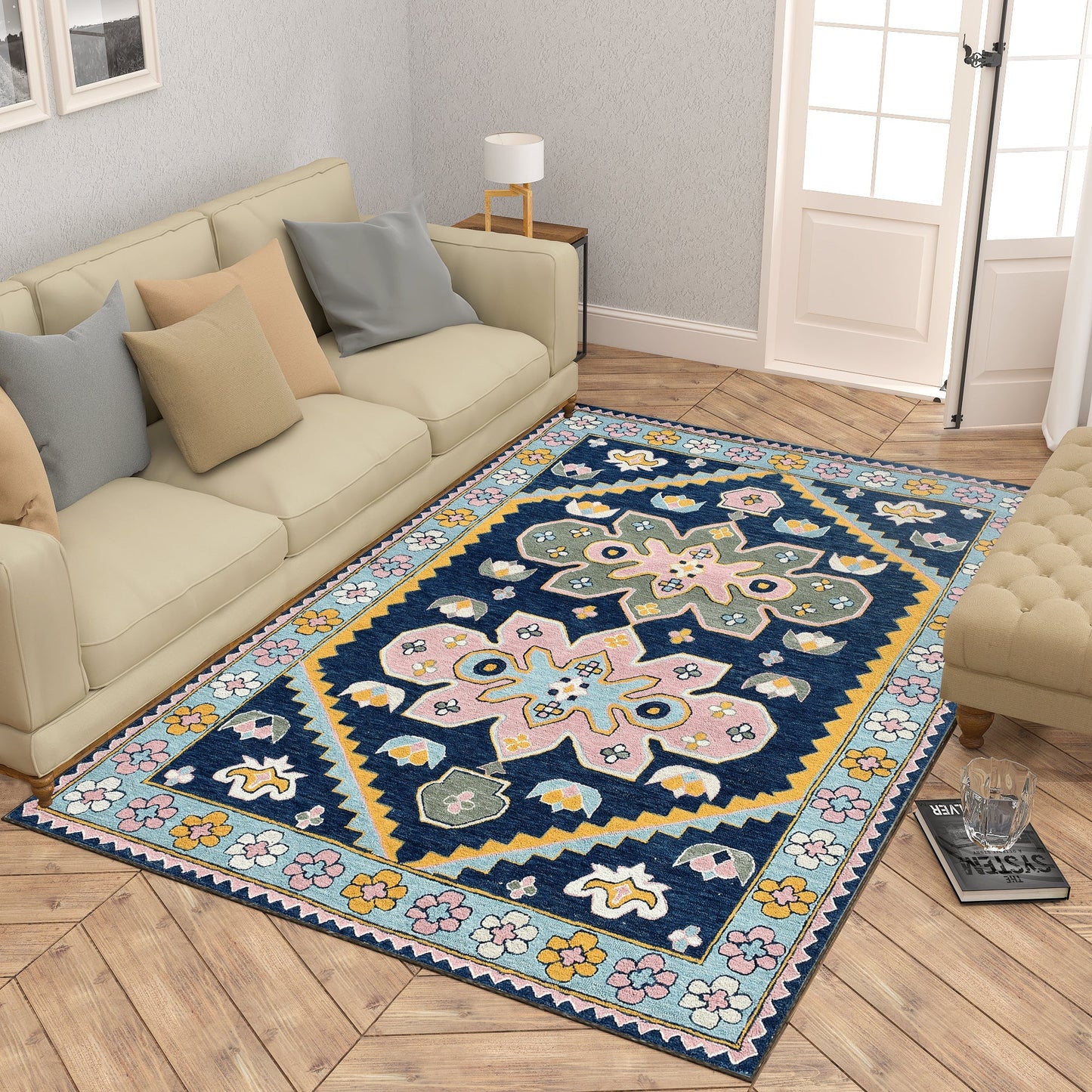 Premium Hand-Tufted Rug Made of 100% Wool  - Lotus Bloom - 5x8 Feet